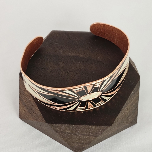 Geometric Art Deco Copper Cuff Bracelet - Picture 2 of 4